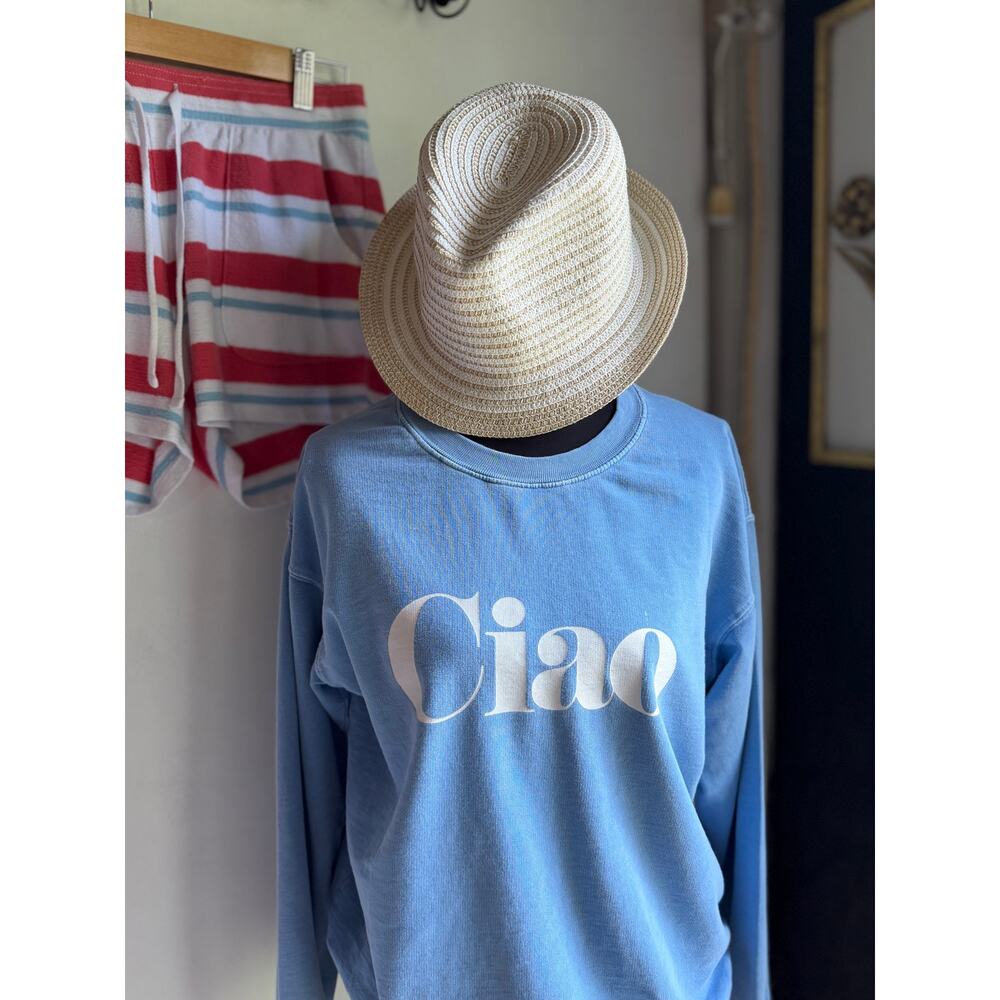 Ciao Distressed Sweatshirt | Faded Blue Beach Pullover | 100% Cotton | Small - Picture 9 of 9